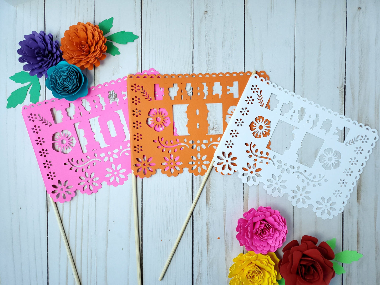 Papel picado table numbers (Set of 12),  Mexican theme wedding, table numbers, engagement party, destination wedding, Wedding table