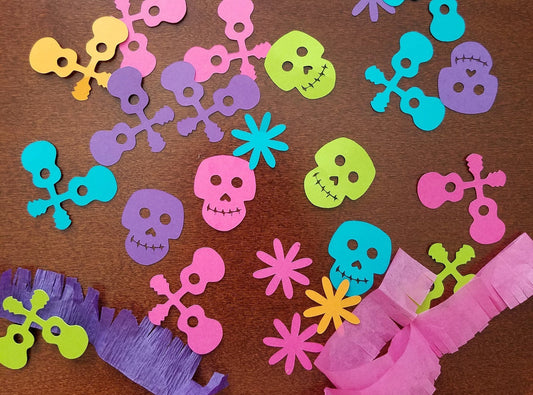 100 pieces Dia de los Muertos, Day of the dead party, table confetti, Sugar skull confetti, Mexican fiesta confetti.