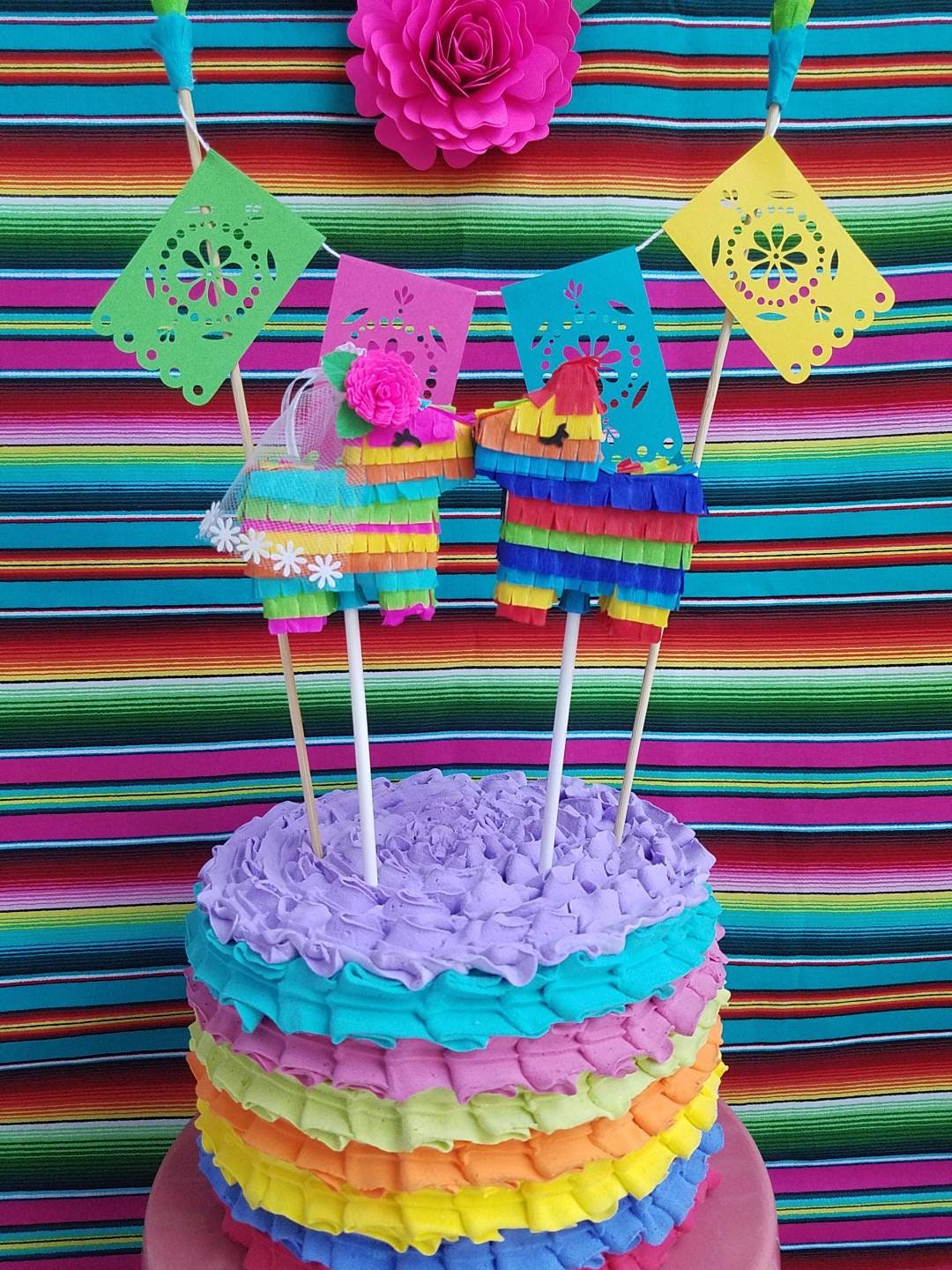 Mini Papel picado banner cake topper, papel picado cake topper, Mexican wedding cake decoration, Fiesta birthday, First Fiesta cake topper