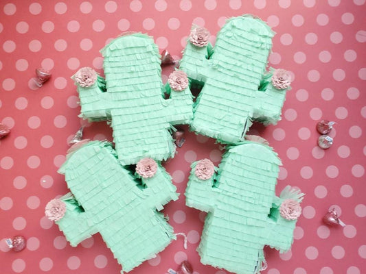 Boho Mint Cactus Mini Piñata Party Favors - Set of 3