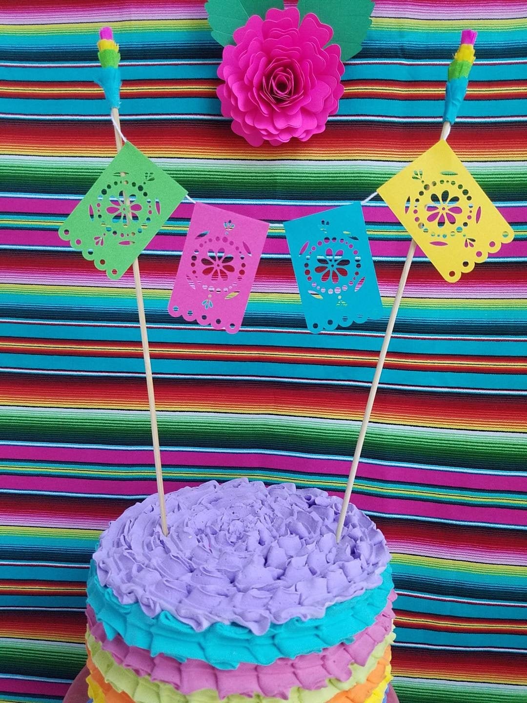 Mini Papel picado banner cake topper, papel picado cake topper, Mexican wedding cake decoration, Fiesta birthday, First Fiesta cake topper