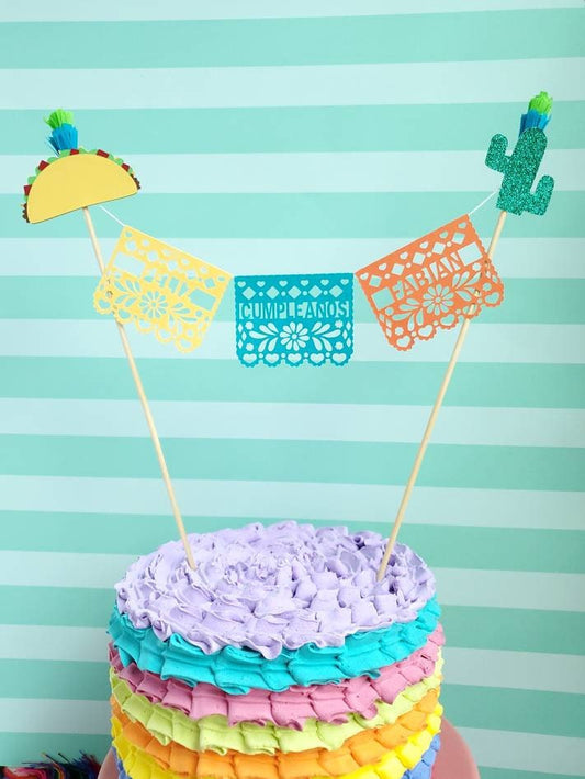 Papel picado style cake topper, Fiesta cake topper,  Custom Fiesta Cake topper, First Fieta, Wedding Fiesta Cake topper, Cinco de Mayo topper