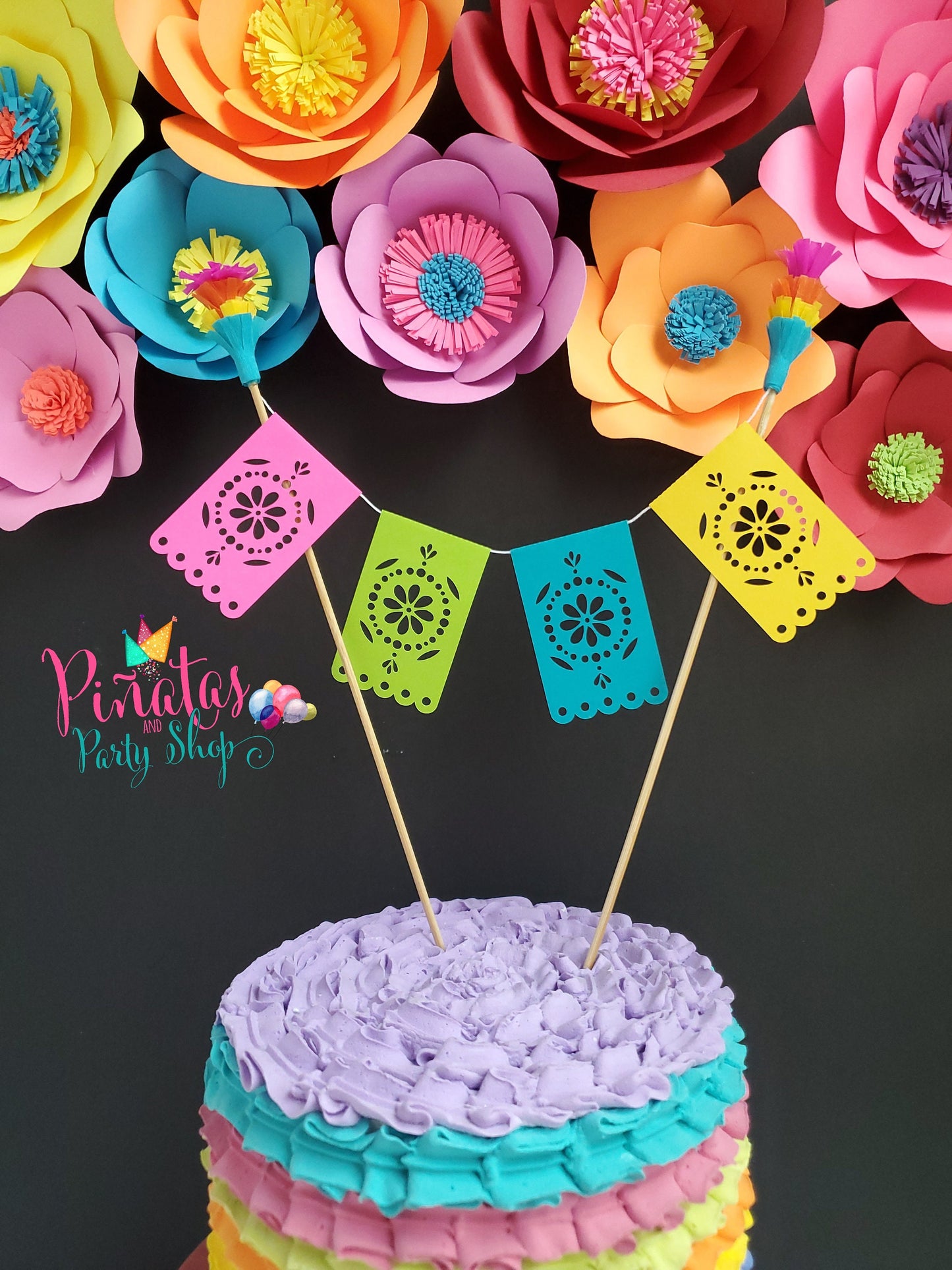 Mini Papel picado banner cake topper, papel picado cake topper, Mexican wedding cake decoration, Fiesta birthday, First Fiesta cake topper