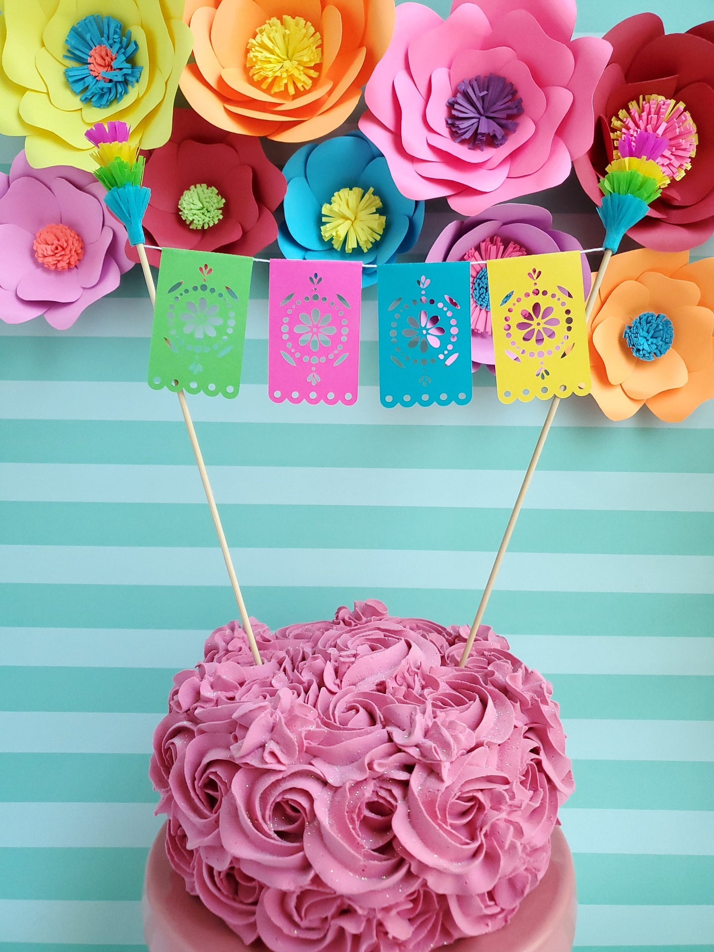 Mini Papel picado banner cake topper, papel picado cake topper, Mexican wedding cake decoration, Fiesta birthday, First Fiesta cake topper