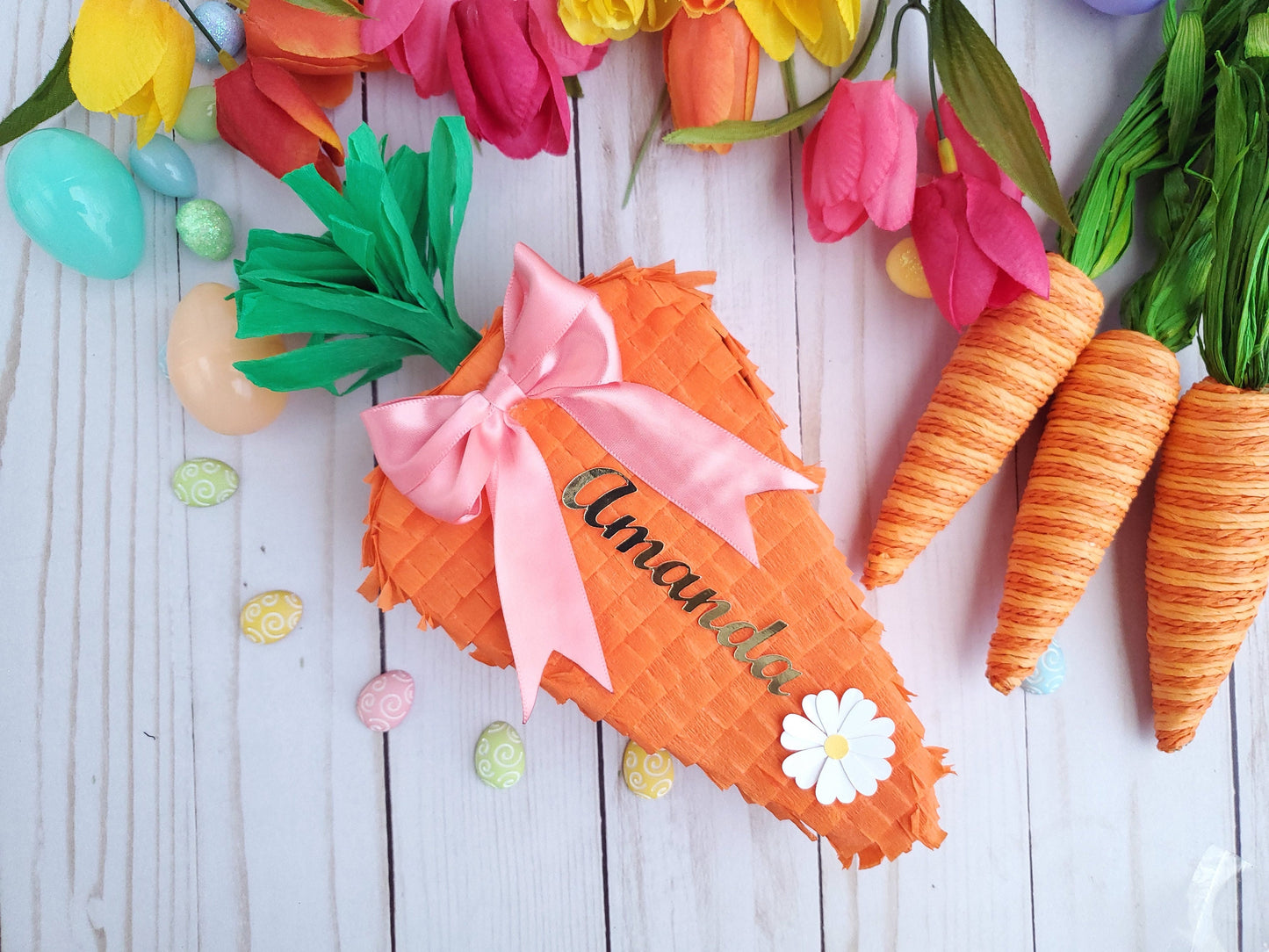 Personalizable 8" Carrot mini piñata party favor - 1 Unit